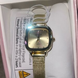 Gold Tone Mesh Band Square Face Watch